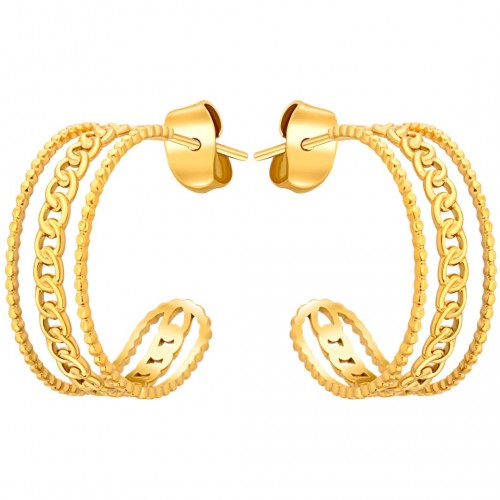 Boucles d'oreilles GORMETO Gold Créoles ajourées Accumulation de mailles gourmettes Doré Acier inoxydable doré à l'or fin