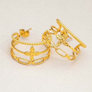 FLOGARME Gold earrings Gold Floral openwork hoop earrings Stainless steel gilded with fine gold
