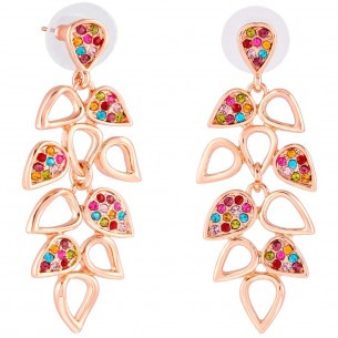 VALERINA Color & Rose Gold earrings Openwork paved pendants Foliage Rosé Multicolor Gilded with fine rose gold Crystal
