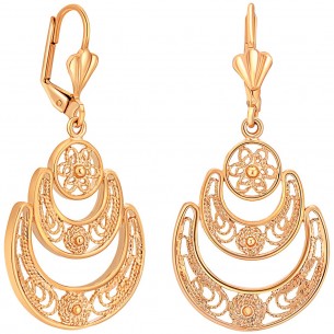 DOLEA Gold earrings Openwork pendants Golden cord Brass gilded with fine gold