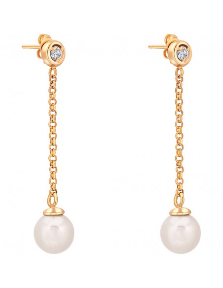 Boucles d'oreilles PERLESOA White Gold Pendantes mi-longues Perles Doré et Blanc Laiton doré à l'or fin Cristal et Perles