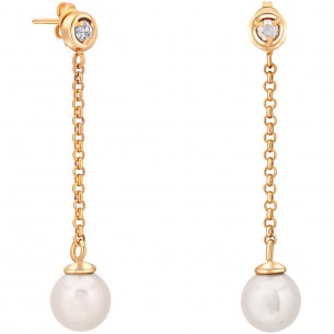 PERLESOA White Gold earrings Mid-length pendant Pearls Gold and White Brass gilded with fine gold Crystal and Pearls