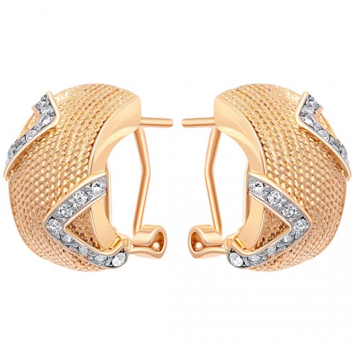 Boucles d'oreilles ZEGONE White & Gold & Silver Puces courtes Bicolore Argent Doré et Blanc Laiton doré à l'or fin Cristal