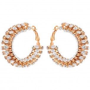 EOCHIC White Gold earrings Paved hoop earrings Chic evening Gold and White Brass gilded with fine gold Crimped crystals