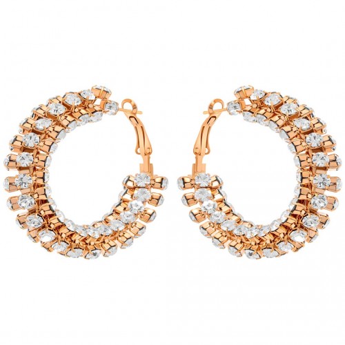 Boucles d'oreilles EOCHIC White Gold Créoles pavées Soirée chic Doré et Blanc Laiton doré à l'or fin Cristaux sertis