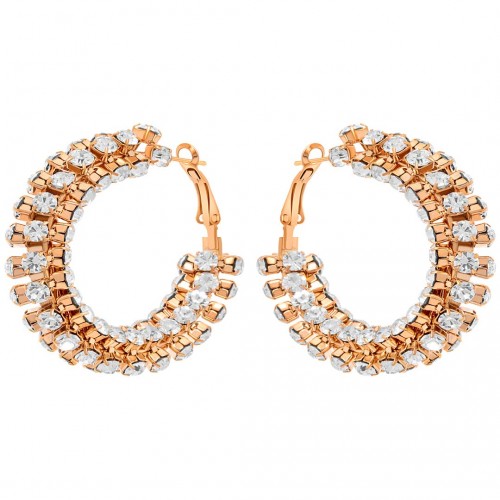 EOCHIC White Gold earrings Paved hoop earrings Chic evening Gold and White Brass gilded with fine gold Crimped crystals