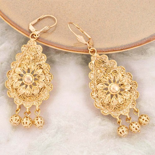 ESSARA Gold Drop earrings with Gypsy gypsy pendant Golden Brass gilded with fine gold