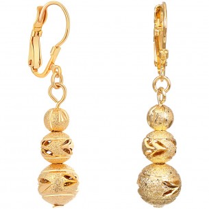 Boucles d'oreilles STRILOR Gold Pendantes courtes Boules dégradées ciselées Doré Laiton doré à l'or fin