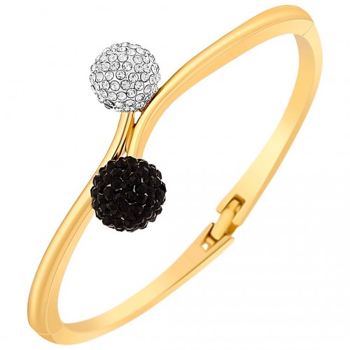SHARE Bracelet Black & White Gold Rigid bangle You and Me pavé Gold and Black White Brass gilded with fine gold Crystal