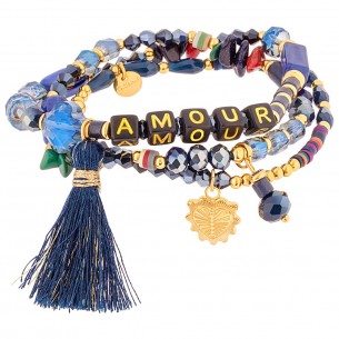 Bracelet LOVELY Blue Gold flexible multirow Message of...