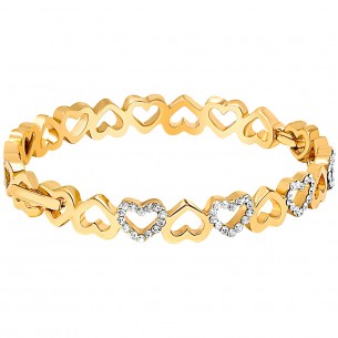 BOTH HEARTS White Gold bracelet Rigid bangle Golden and White Hearts Brass gilded with fine gold Crystal