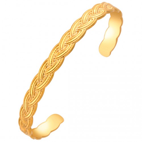 Bracelet NATELI Gold Jonc réglable flexible rigide multirangs Tressé Doré Acier inoxydable doré à l'or fin