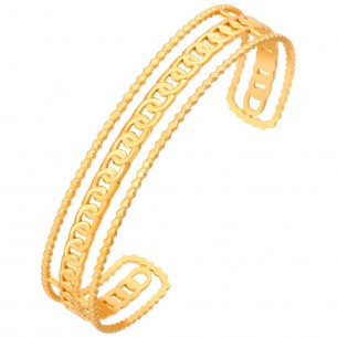 Bracelet GORMETO Gold Manchette flexible rigide Accumulation de mailles gourmettes Doré Acier inoxydable doré à l'or fin