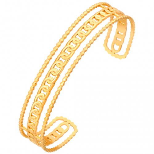 Bracelet GORMETO Gold Manchette flexible rigide Accumulation de mailles gourmettes Doré Acier inoxydable doré à l'or fin