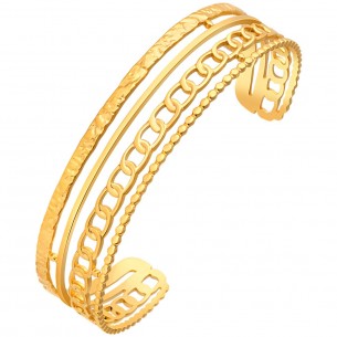 Bracelet GORMETAS Gold Manchette flexible rigide Accumulation de mailles gourmettes Doré Acier inoxydable doré à l'or fin