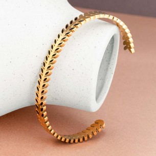 Bracelet NOGUERI Black Gold Jonc flexible multirangs Feuillage Doré Noir Acier inoxydable doré à l'or fin émaux