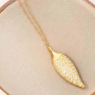 Necklace BASTIANA White Gold Choker pendant paved Chili pepper Gold and White Brass gilded with fine gold Crystal