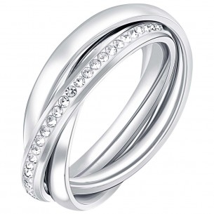 Bague UNIDIANCE White Silver Jeux d'anneaux entrelacés Jeu de 3 anneaux Argent et Blanc Acier inoxydable Cristal