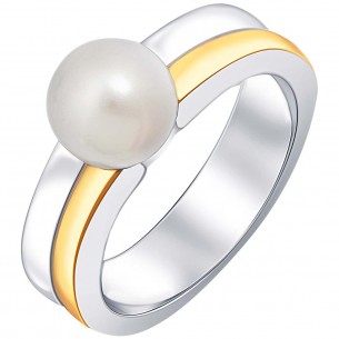 Ring PEARL SOELUNE White & Gold & Silver Bangle Solitaire Silver Golden White Stainless steel gilded with fine gold Pearls