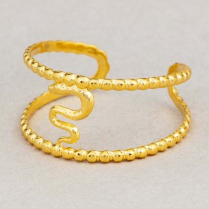 Bague COBRI Gold Jonc ajouré réglable flexible Serpent Doré Acier inoxydable doré à l'or fin