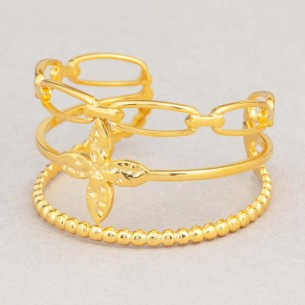 Ring FLOGARME Gold Flexible adjustable openwork bangle Floral Gold Stainless steel gilded with fine gold