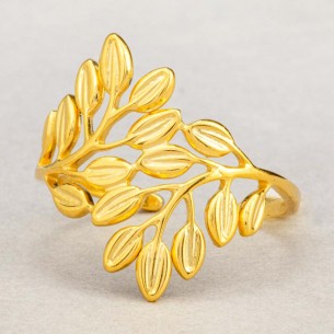 LEAFY Gold ring Flexible adjustable openwork bangle Golden foliage Stainless steel gilded with fine gold