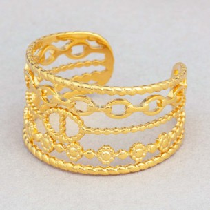 CHAINELLA Gold ring Flexible adjustable openwork bangle Accumulation of chains Gold Stainless steel gilded with fine gold