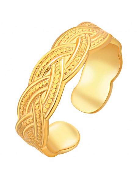 Bague NATELI Gold Jonc réglable flexible Tressé Doré Acier inoxydable doré à l'or fin