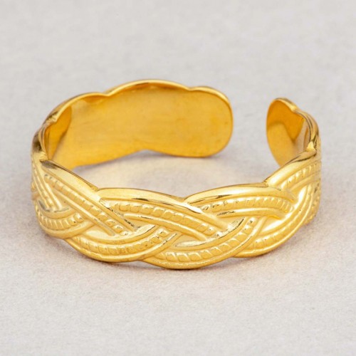 Bague NATELI Gold Jonc réglable flexible Tressé Doré Acier inoxydable doré à l'or fin