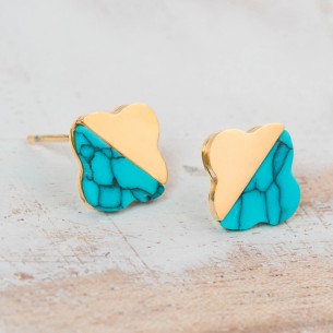 FLORESTINE Blue Gold Silver earrings clover chip golden...
