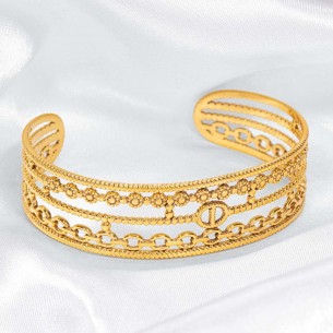 Bracelet CHAINELLA Gold Manchette flexible rigide Accumulation de chaînes Doré Acier inoxydable doré à l'or fin