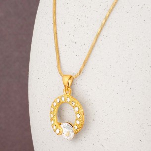 Necklace REYLINA White Gold Choker pendant Crown Golden and White Gilded with fine gold Crystal