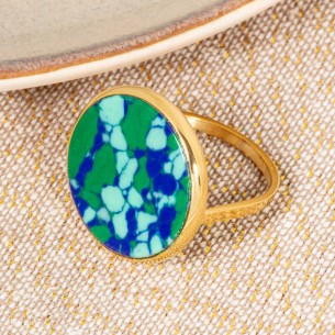 Ring PRECIOTA Emerald Green Gold Cabochon set Stone set Gold Green Stainless steel gilded with fine gold Semi-precious stone