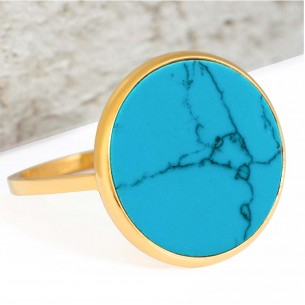 Ring PRECIOTA Turquoise Gold Cabochon set Stone set Golden Turquoise Stainless steel gilded with fine gold Semi-precious stone
