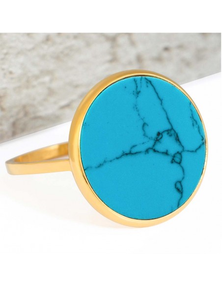 Bague PRECIOTA Turquoise Gold Cabochon serti Pierre sertie Doré Turquoise Acier inoxydable doré à l'or fin Pierre semi-précieuse