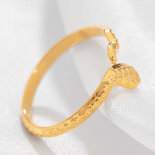 Bague SNARE Gold Jonc réglable flexible Serpent Doré Acier inoxydable doré à l'or fin
