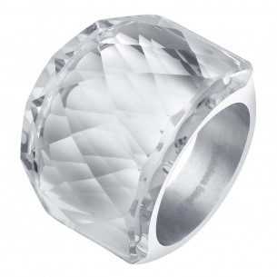 Bague ICE CRYSTAL White Silver Cabochon serti Rocher en cristal contemporain Argent et Blanc Acier inoxydable Cristal