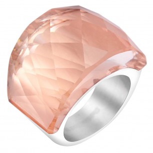 Ring ICE CRYSTAL Peach Nude Silver Cabochon setting Contemporary crystal rock Silver and Nude Stainless steel Crystal