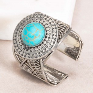 EL GRIEGO Turquoise Silver Cabochon Flexible Adjustable Ring Ancient Greek Silver and Turquoise Rhodium Reconstituted Turquoise