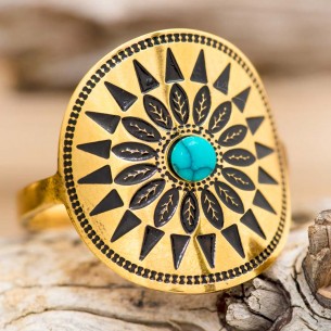 Ring CORONADA STEEL TURQUOISE DORADA Turquoise Stainless steel gilded with fine gold Semi-precious stone Turquoise