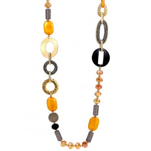 Necklace DESIGNAL GOLD & BLACK MUSTARD Golden and Mustard Golden with fine gold Crystal and Resins