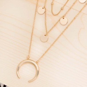 Collier LUNA Y SUERTE Gold Ras de cou Multirangs à pendentif Symbole ethnique corne ou croissante de lune Doré à l'or fin 2