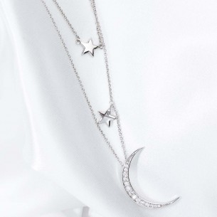 Necklace MOON & STARS SILVER Silver Rhodium Crystal