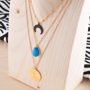 SOL Y MAR DORADA STEEL BLUE Turquoise multi-row necklace Stainless steel gilded with fine gold