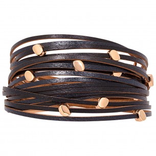 Bracelet LINOS Black Gold Double turn Multirow Timeless Classic Gold and Black Gilded with fine gold and genuine leather