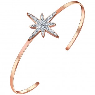 ASTROSTEEL White Rose Gold bracelet Rigid flexible bangle Rosé and White Stainless steel gilded with fine rose gold Crystal