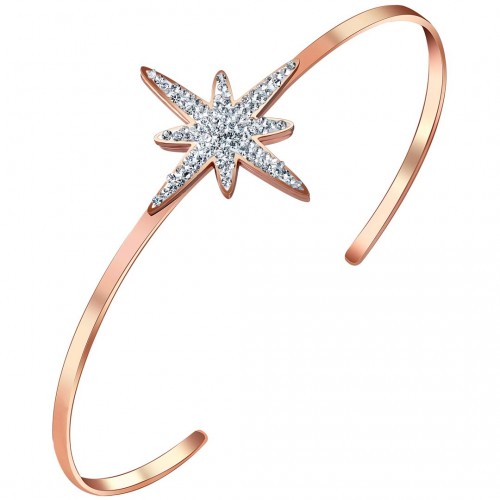 ASTROSTEEL White Rose Gold bracelet Rigid flexible bangle Rosé and White Stainless steel gilded with fine rose gold Crystal