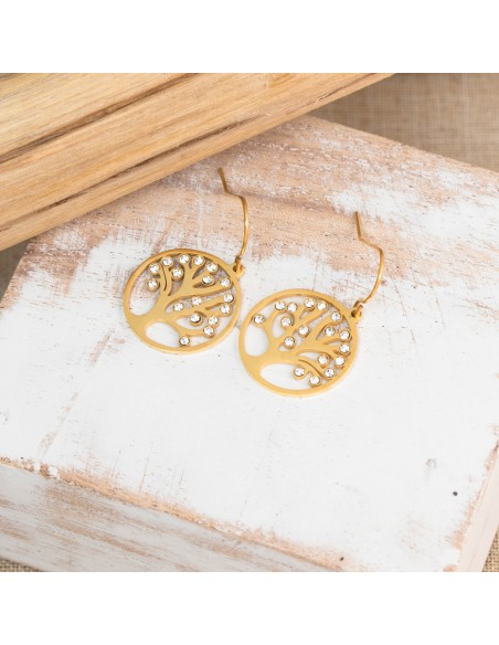 Bijoux boucle d'oreille arbre de vie Menthe À l'O LICASSE pendante courte acier inoxydable doré argent cristal Bijoux Sauvages