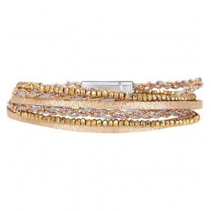 Bracelet FALLS DORADA NUDE Gold & Silver Double turn Multirow Timeless classic Silver Golden Genuine leather Braided Crystal