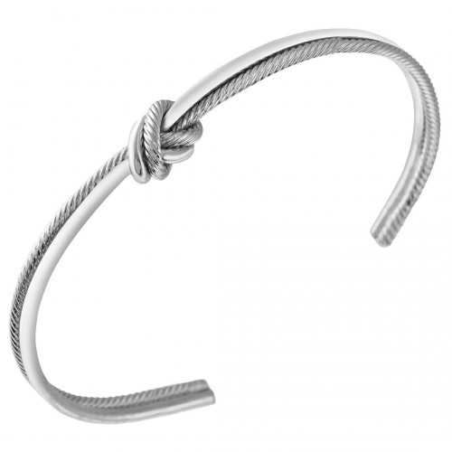ROPE Silver Bracelet Rigid Flexible Adjustable Bangle Rhodium Silver Knot